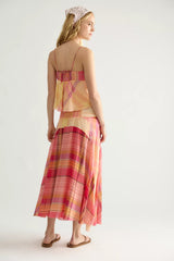 Breezy Plaid Midi Skirt Set