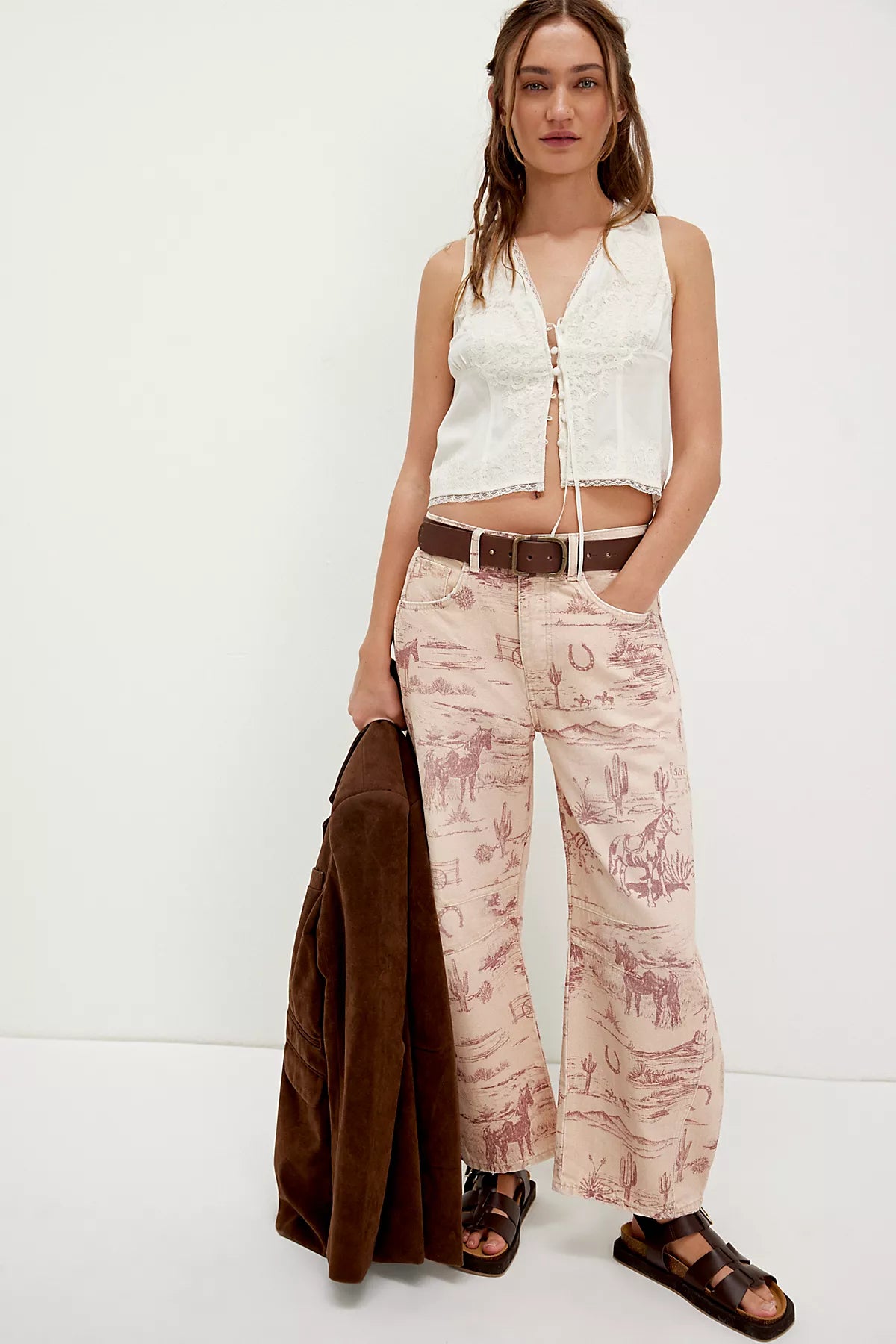We The Free Good Luck Printed Barrel Jeans