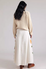 Denim And Bone Floral Denim Maxi Skirt