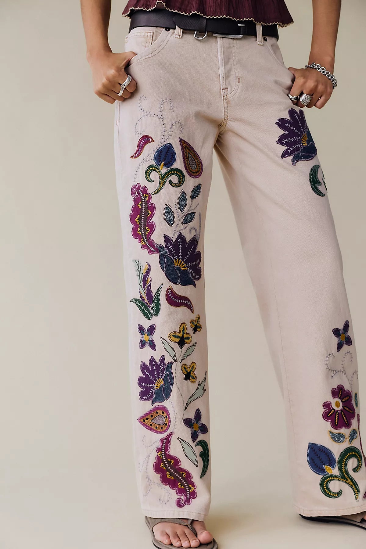 We The Free Tennessee Low-Rise Boyfriend Embroidered Jeans