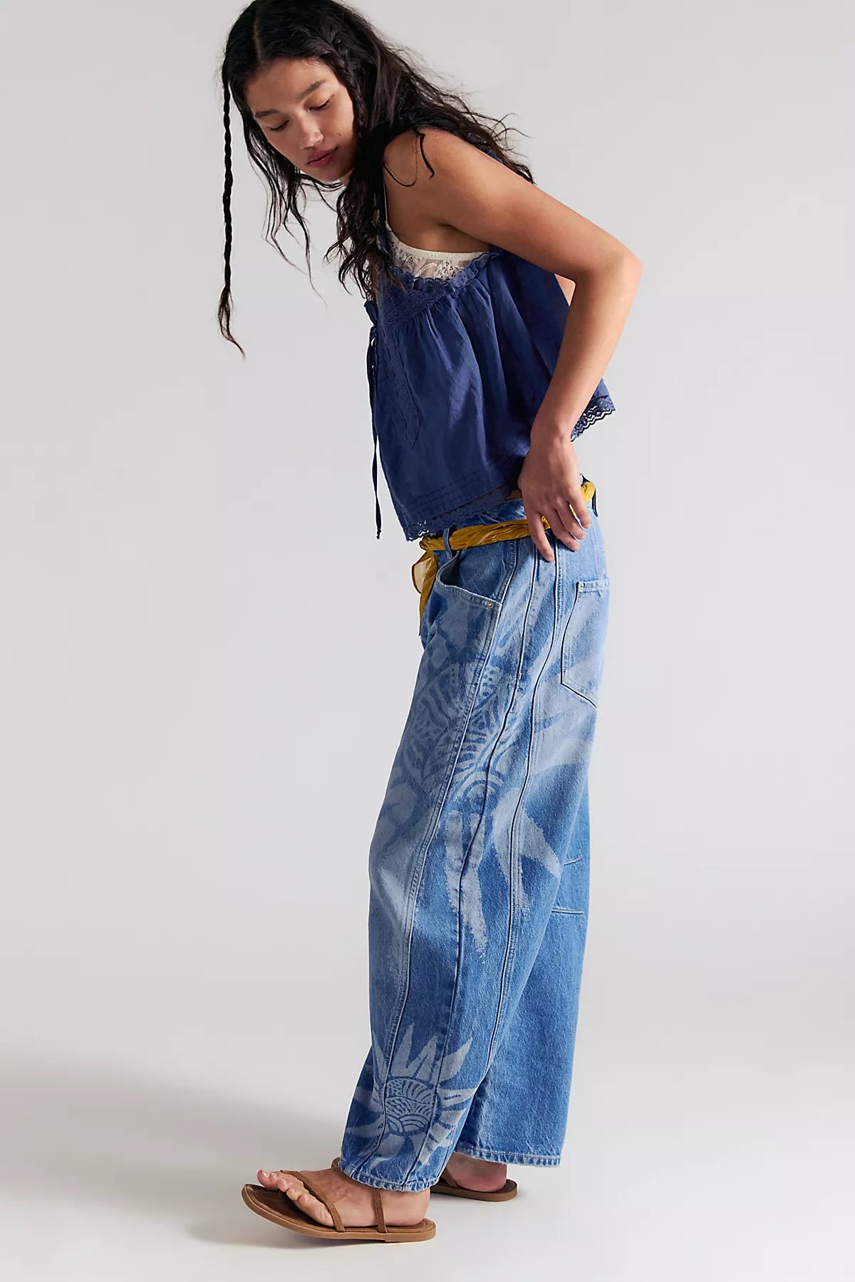 We The Free Good Luck Printed Barrel Jeans