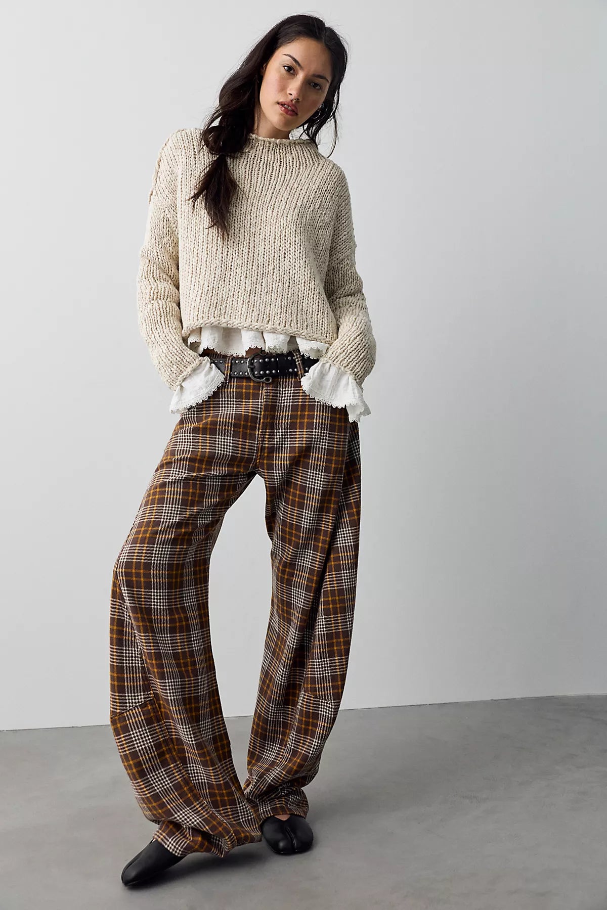 We The Free Fable Plaid Low-Rise Twisted Bowed Jeans