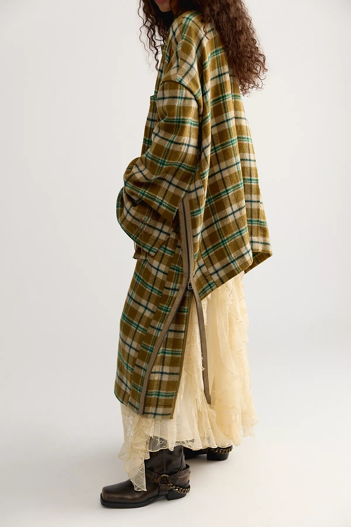 Asparagus Button Check Coat