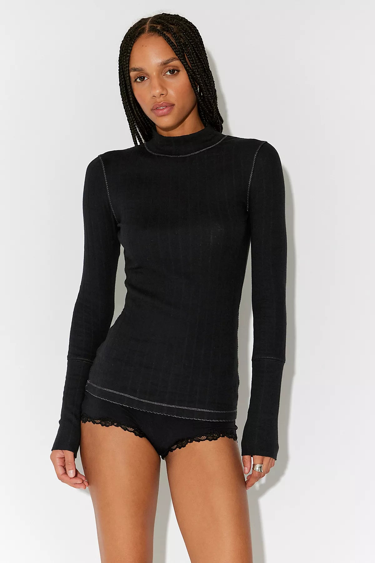 End Game Pointelle Mock Neck Long Sleeve