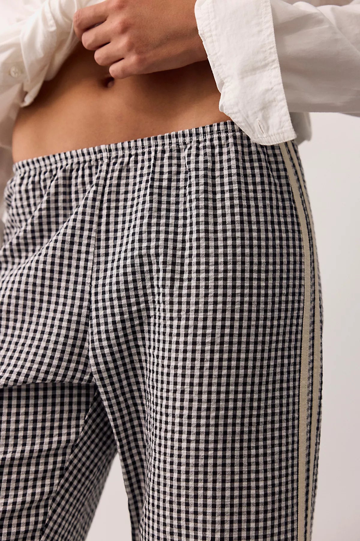 DONNI. The Cotton Gingham Stripe Crop Pants