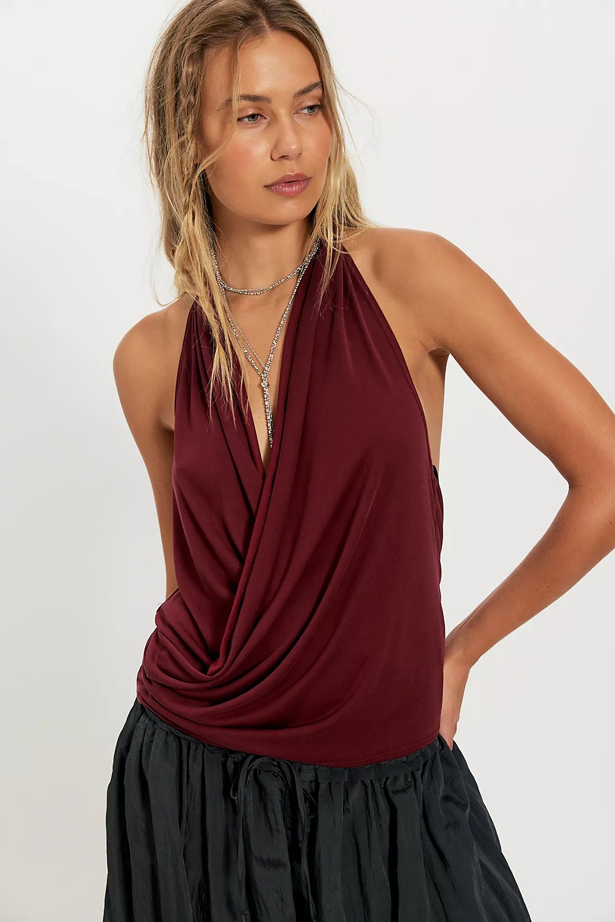 Cupro Cowl Neck Halter Top