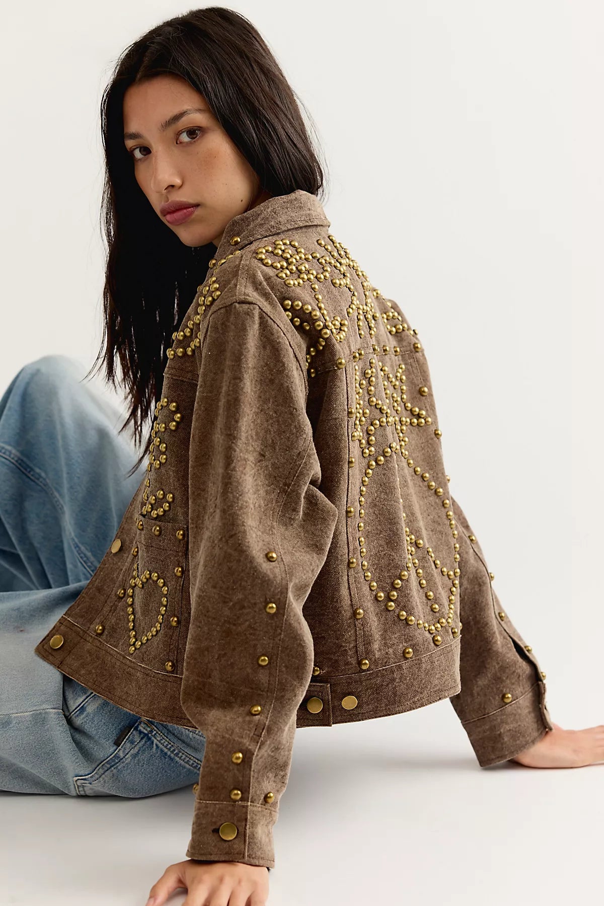 Denim And Bone Brass Hearts Studded Canvas Jacket