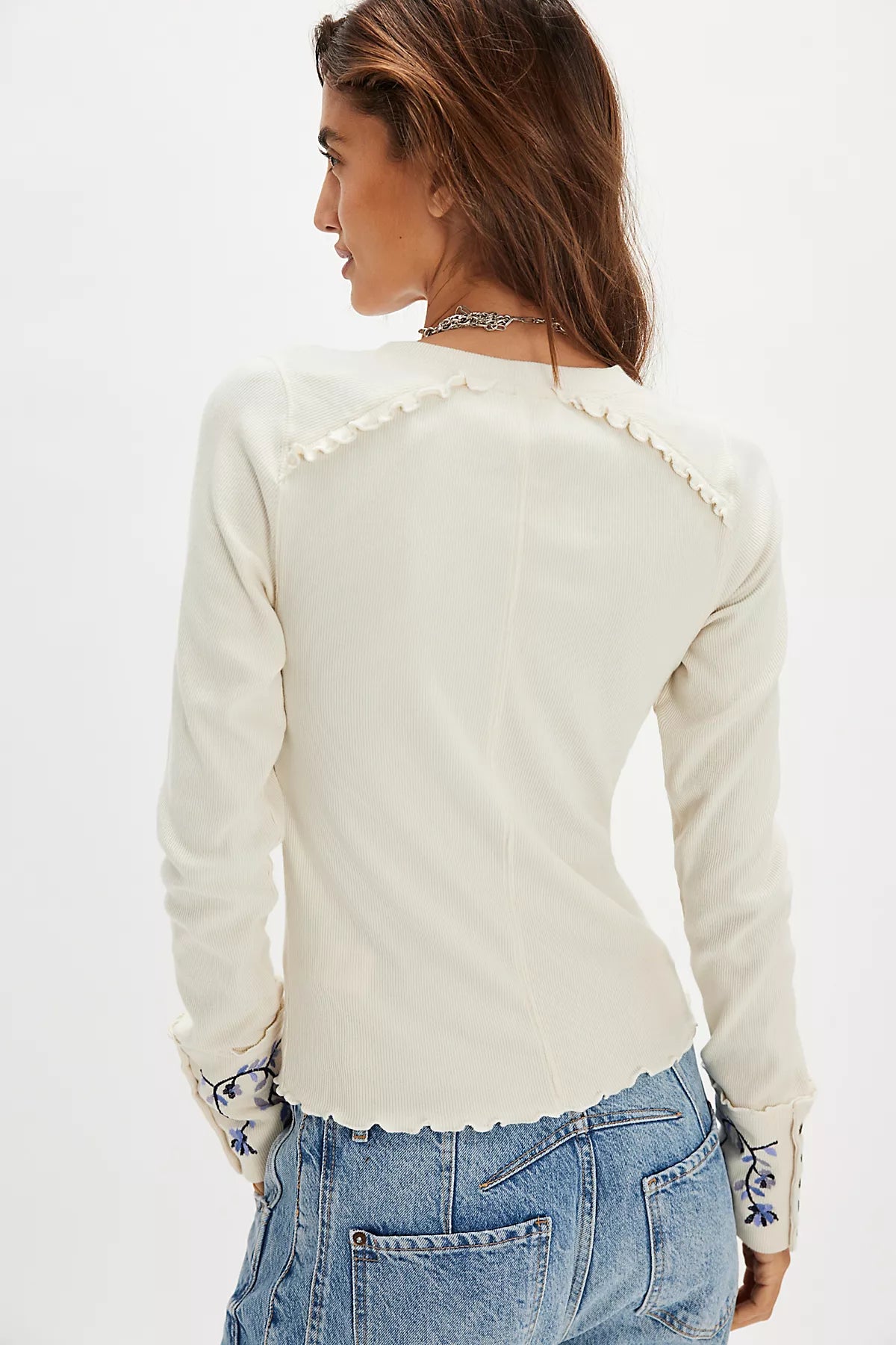 Fleur Embroidered Cuff Henley
