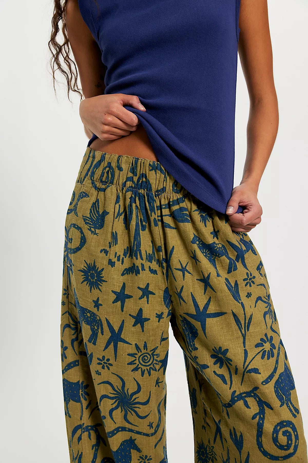 Day's End Linen Printed Pull-On Pants