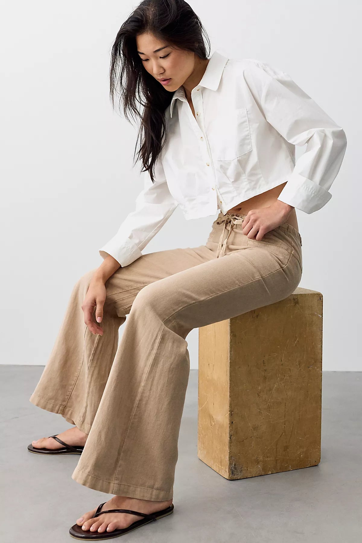 Break The Ice Linen Slouch Flare Pants