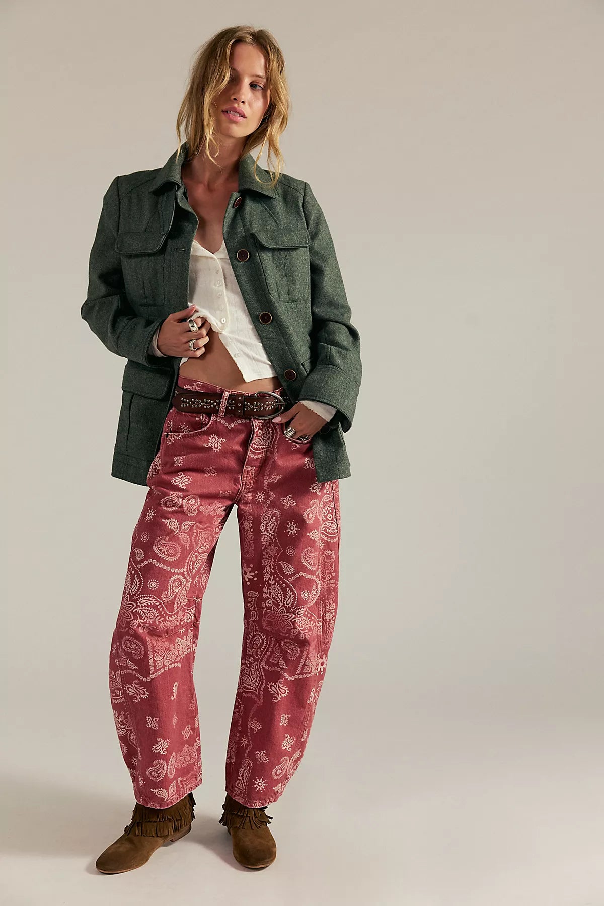 We The Free Good Luck Printed Barrel Jeans