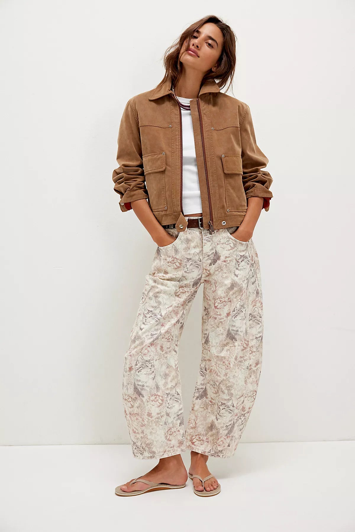We The Free Good Luck Printed Barrel Jeans