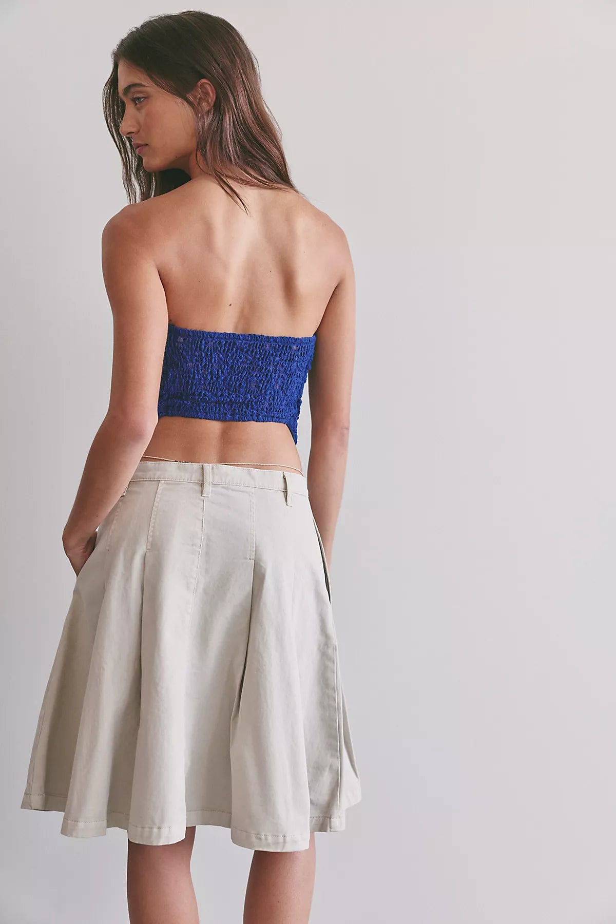 Chino Pleated Midi Skirt