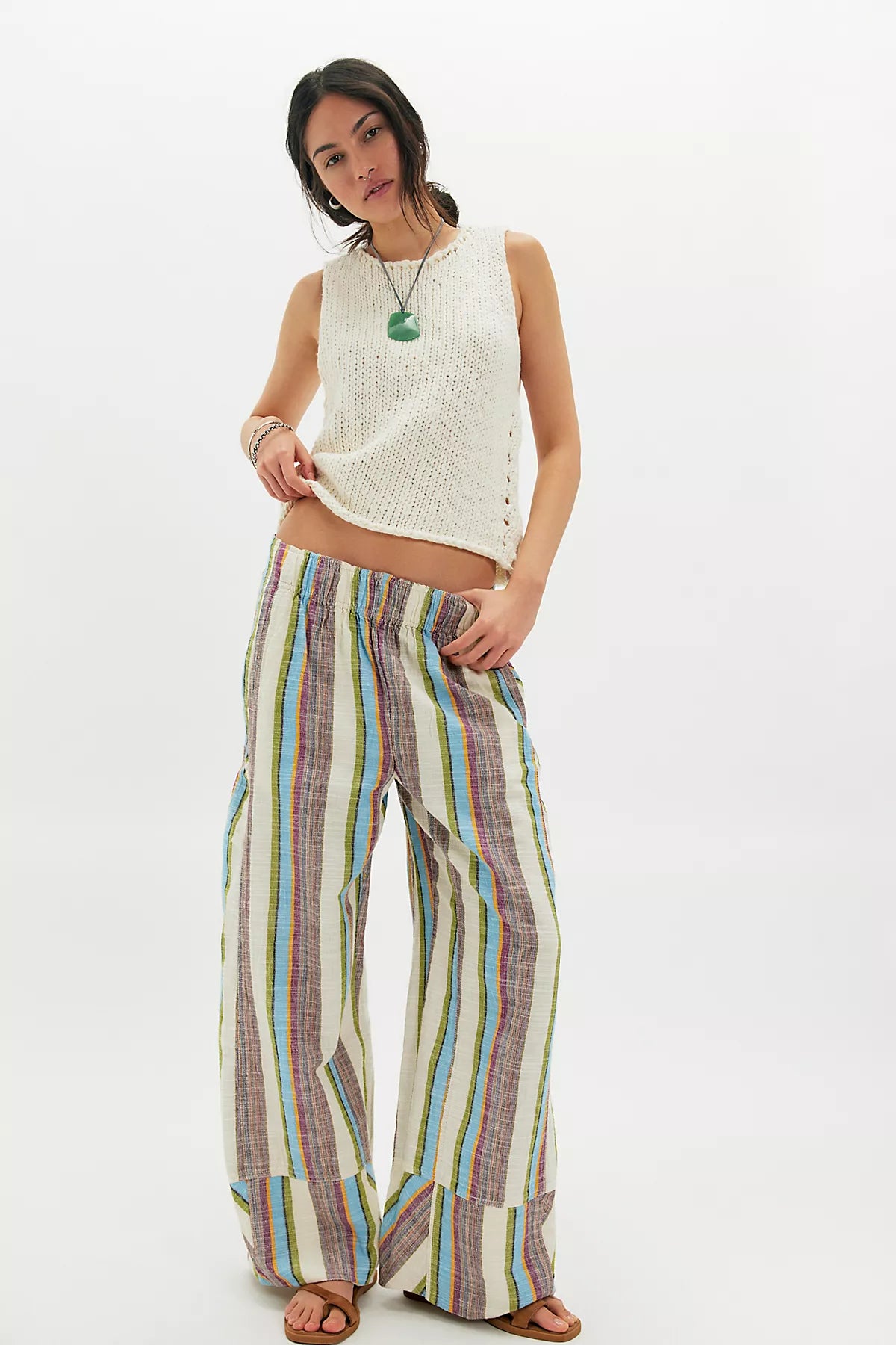 Day's End Linen Striped Pull-On Pants
