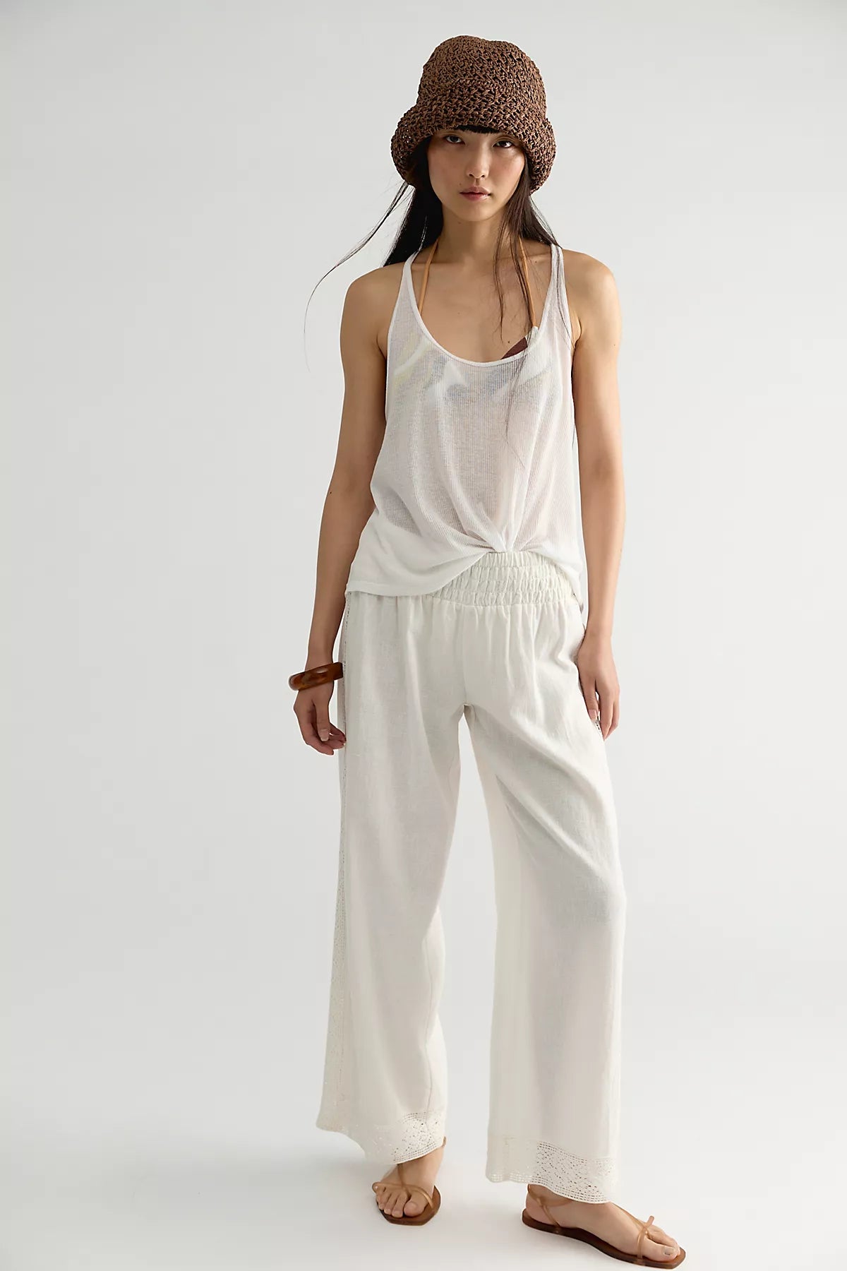 Seaside Cotton-Linen Lace Pants