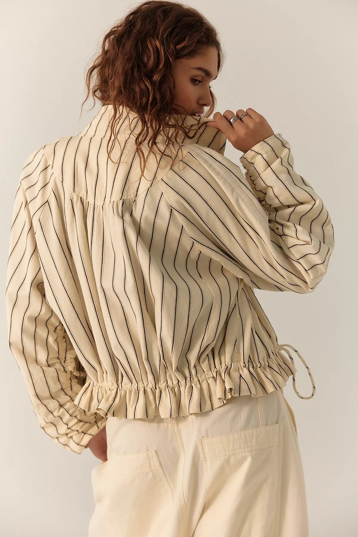 Devon Striped Balloon Funnel-Neck Jacket