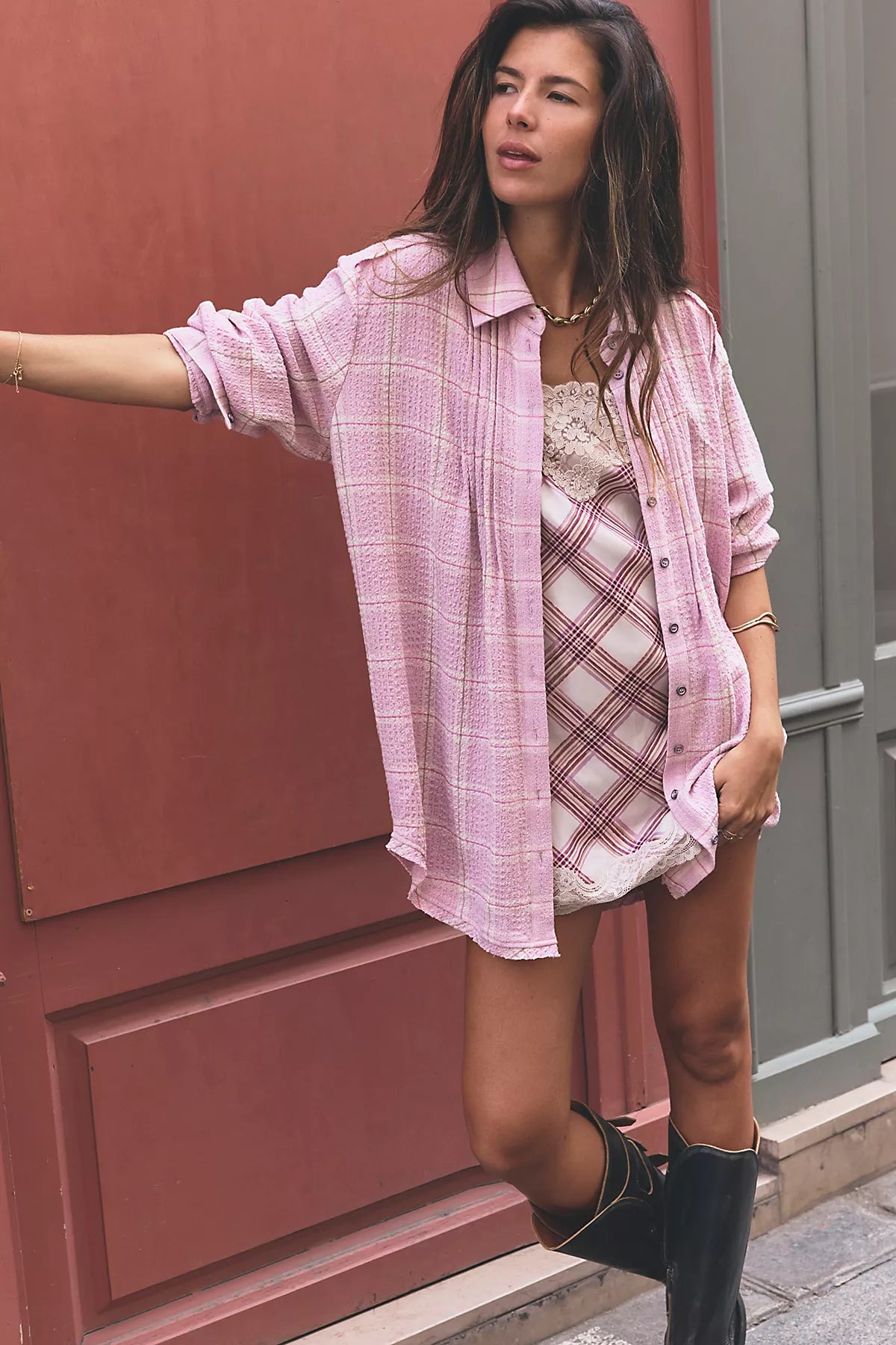 Canal Street Plaid Slip Dress Set
