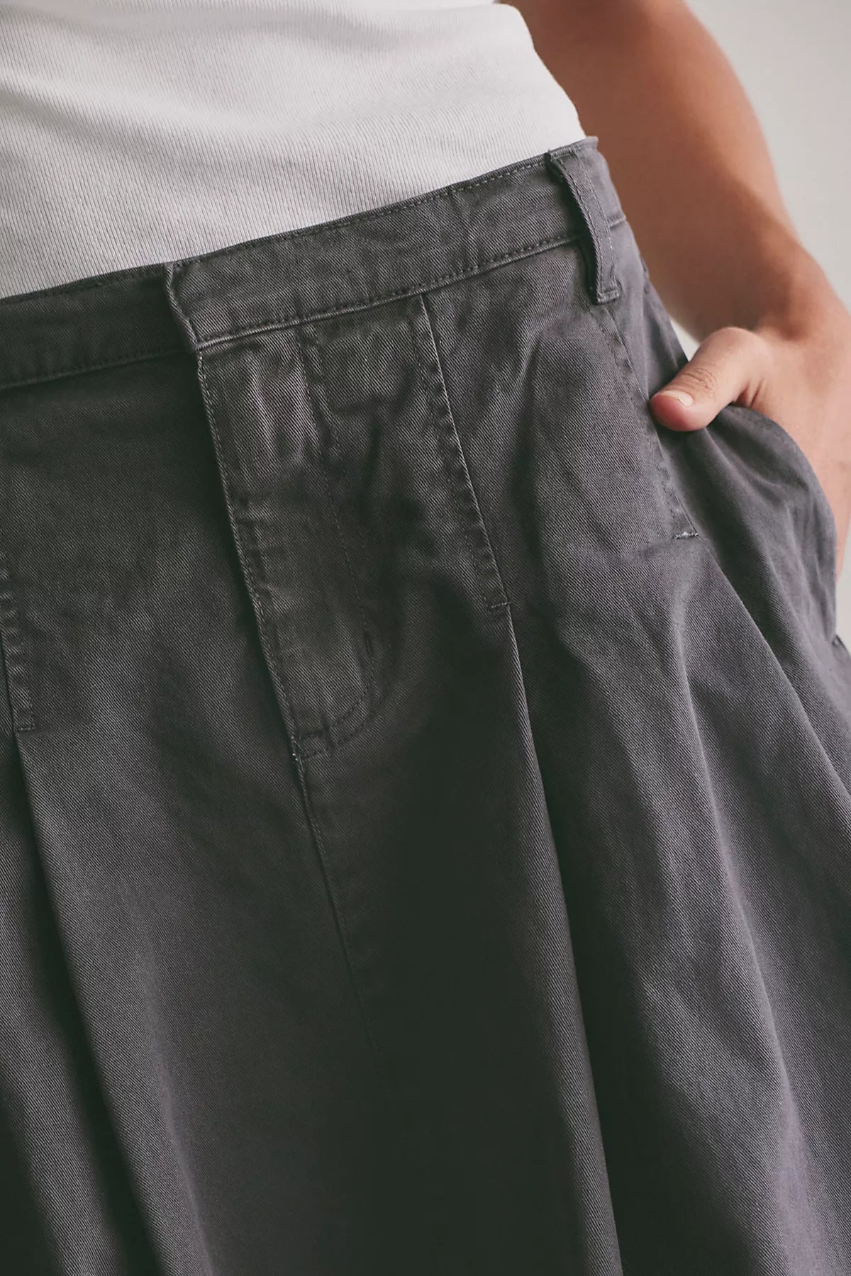 Chino Pleated Midi Skirt