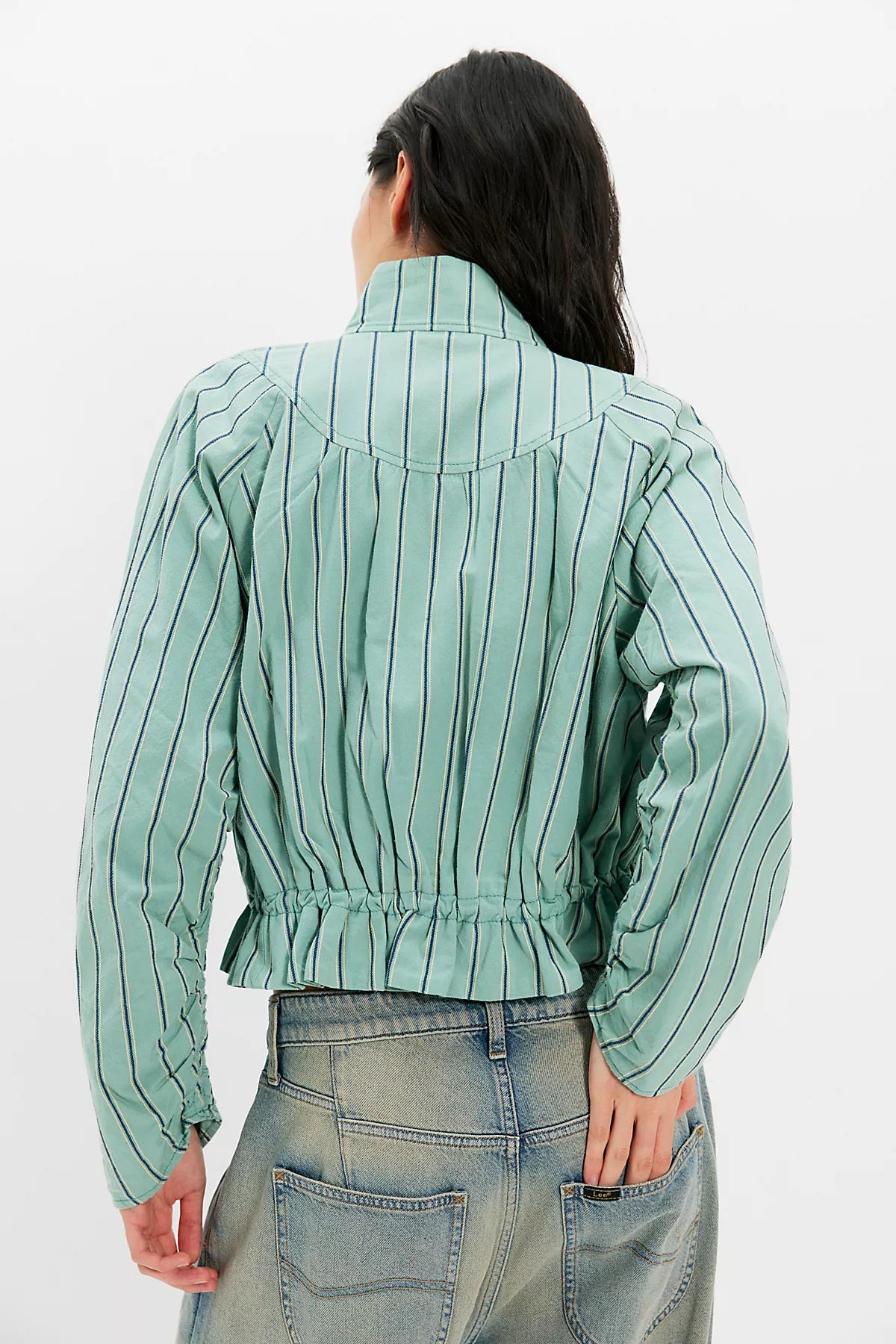 Devon Striped Balloon Funnel-Neck Jacket