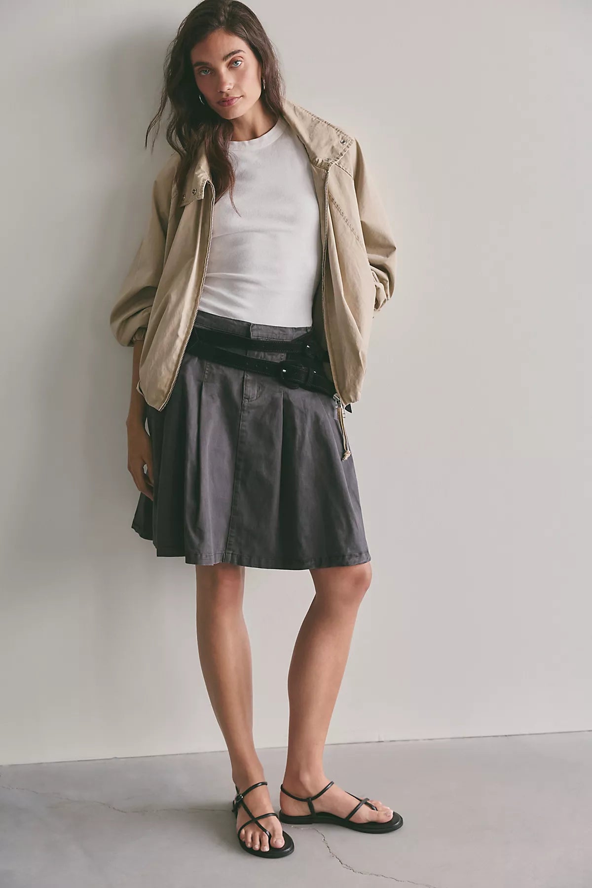 Chino Pleated Midi Skirt