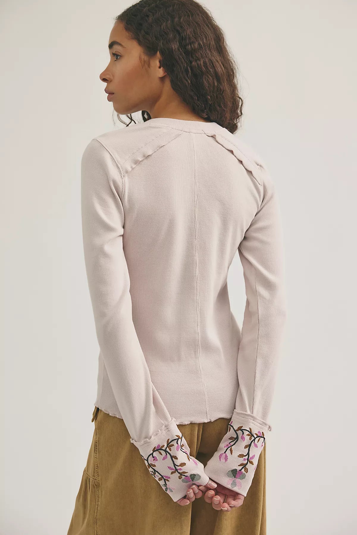 Fleur Embroidered Cuff Henley