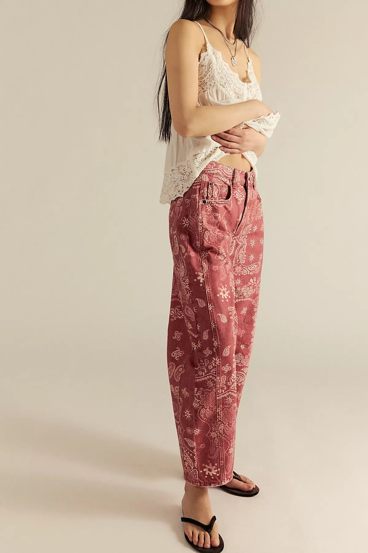 We The Free Good Luck Printed Barrel Jeans