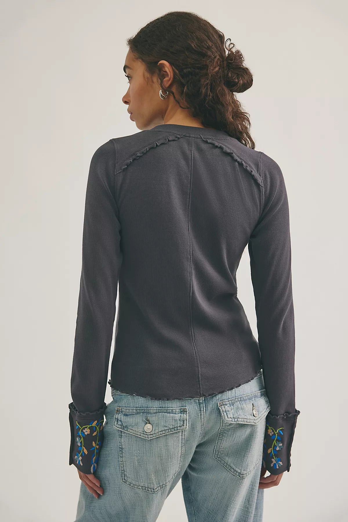 Fleur Embroidered Cuff Henley