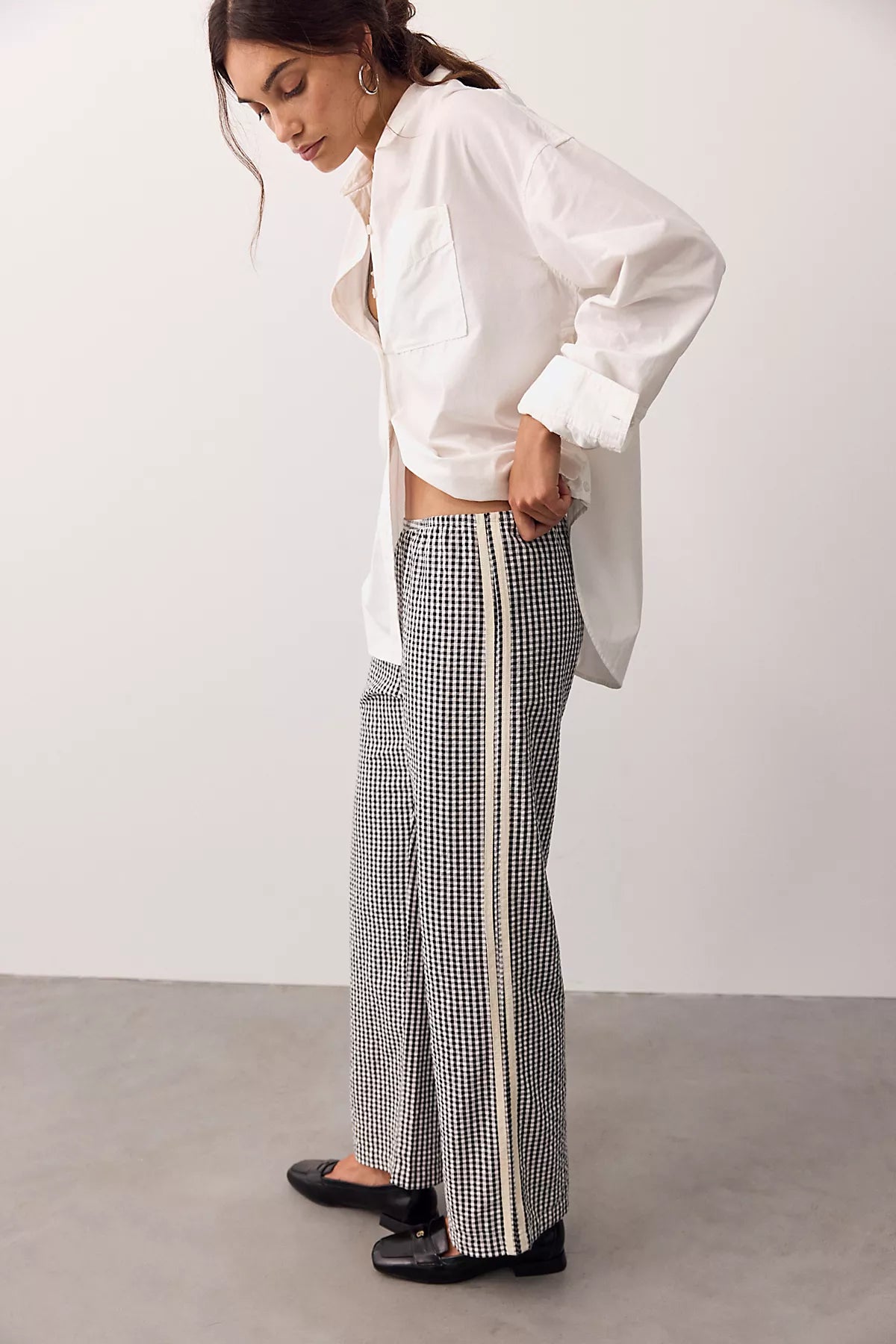 DONNI. The Cotton Gingham Stripe Crop Pants