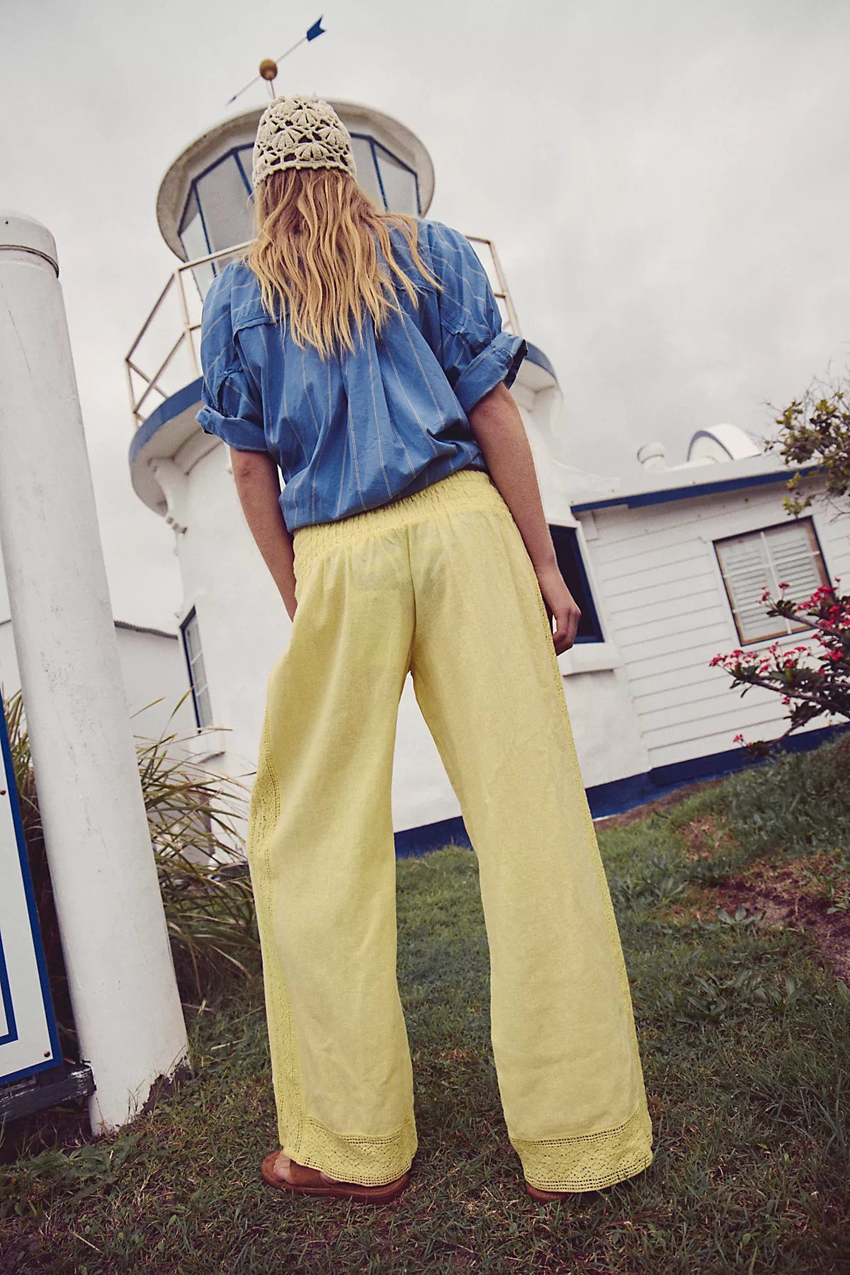 Seaside Cotton-Linen Lace Pants