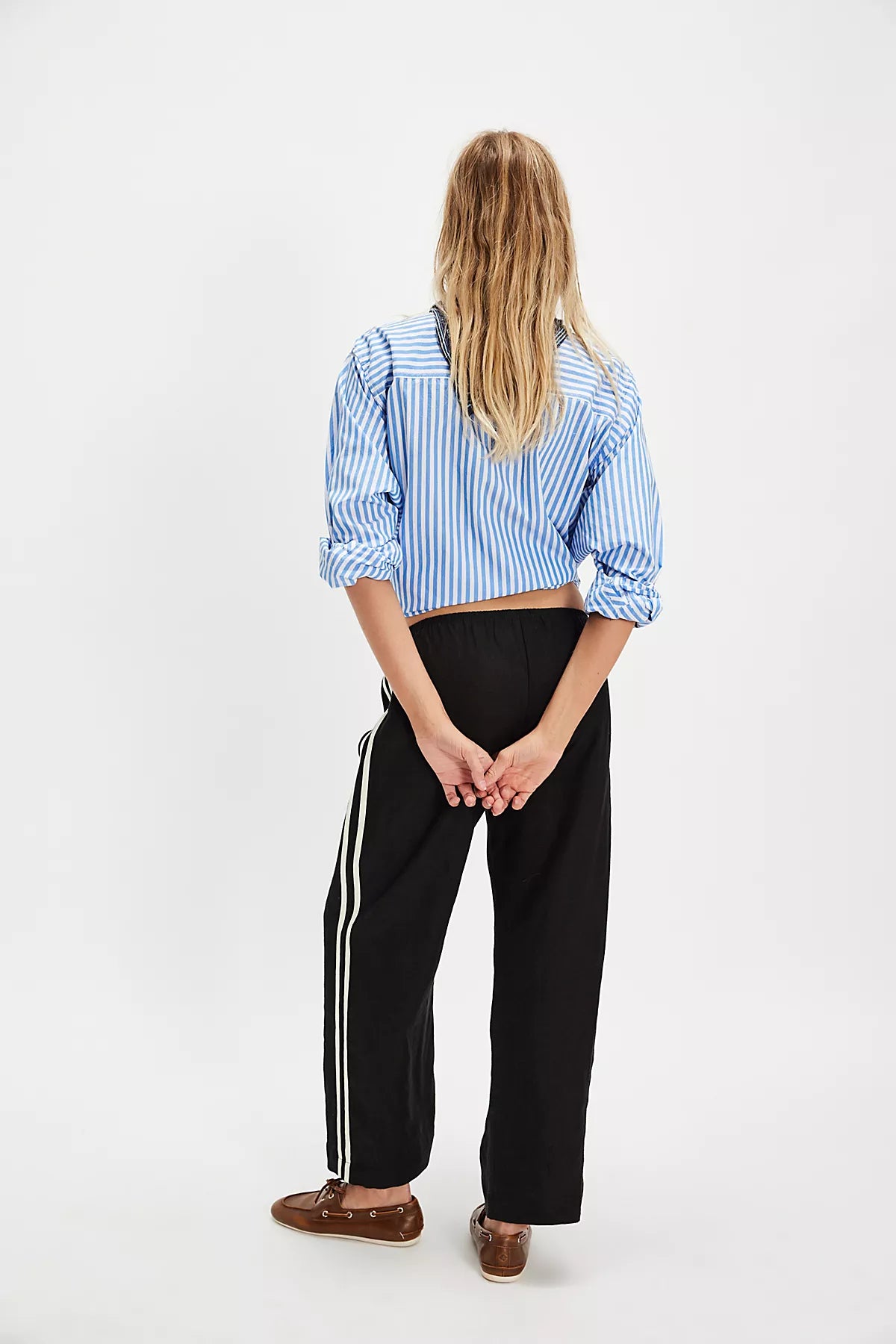 DONNI. The Linen Stripe Crop Pants