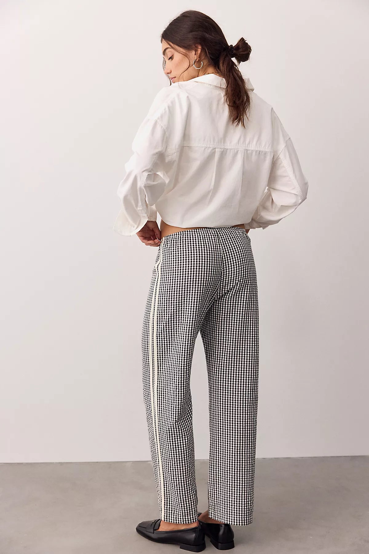 DONNI. The Cotton Gingham Stripe Crop Pants