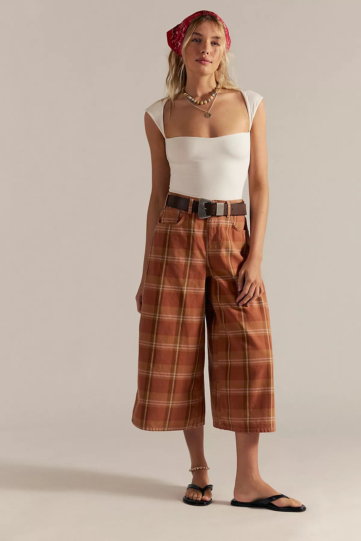 We The Free High Top Wide Crop Plaid Jeans