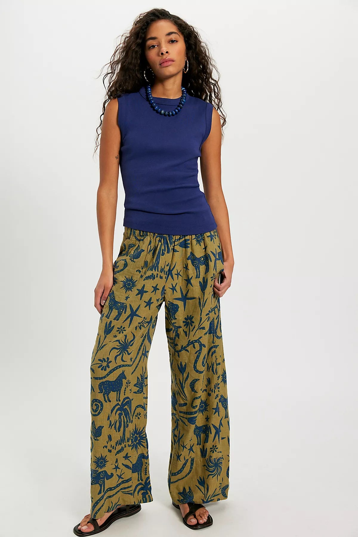 Day's End Linen Printed Pull-On Pants