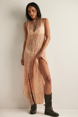 ESTHE Sheer Crinkle Hanky Hem Maxi Slip Dress