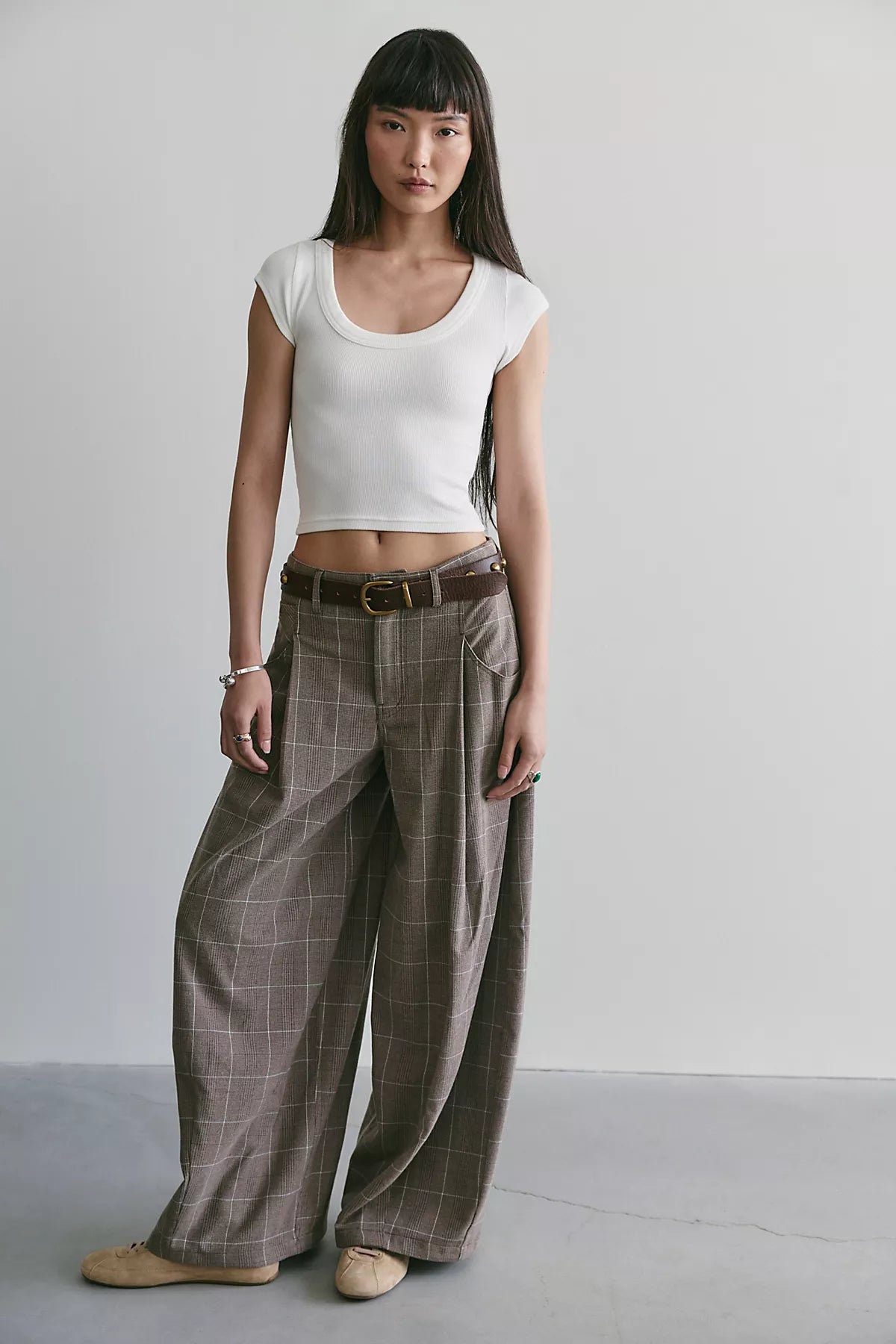 About It Baggy Plaid Suit Trousers