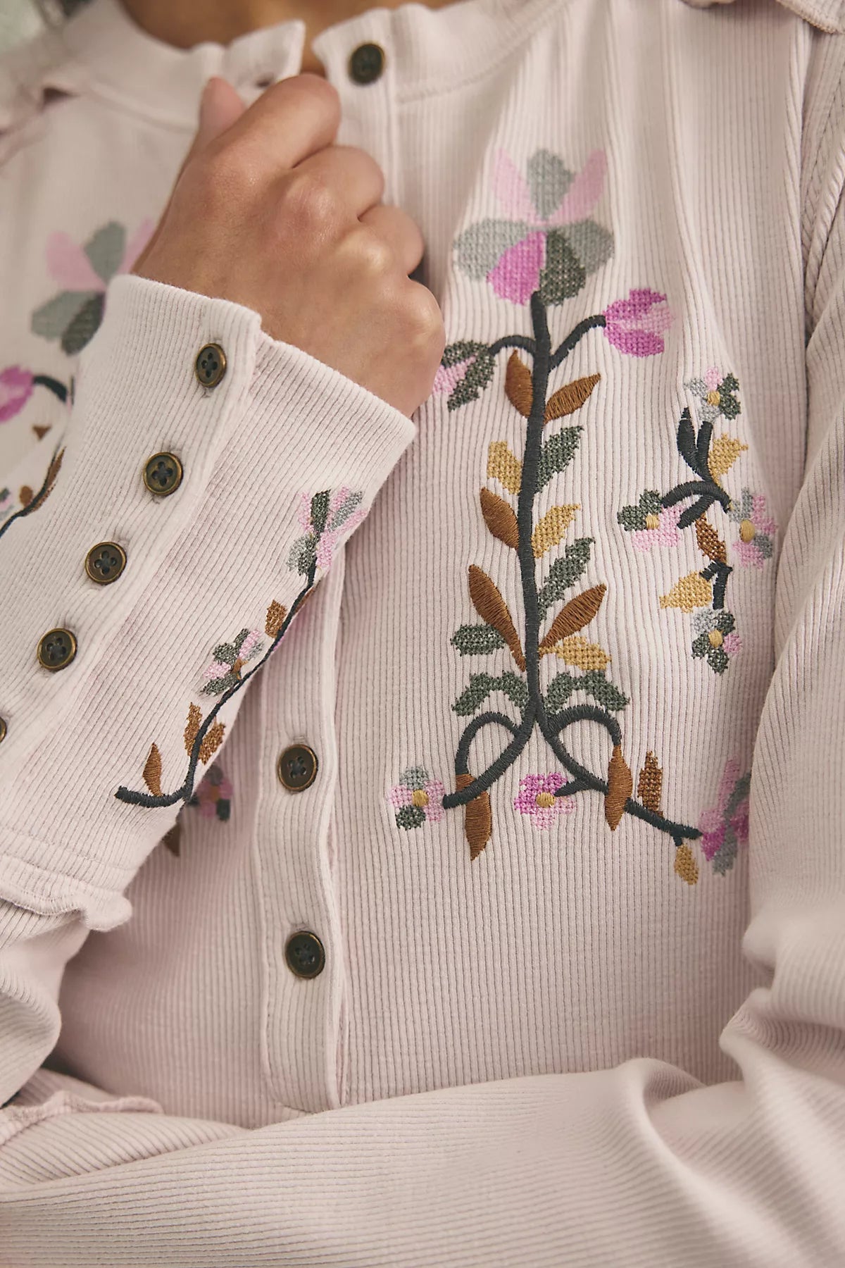 Fleur Embroidered Cuff Henley