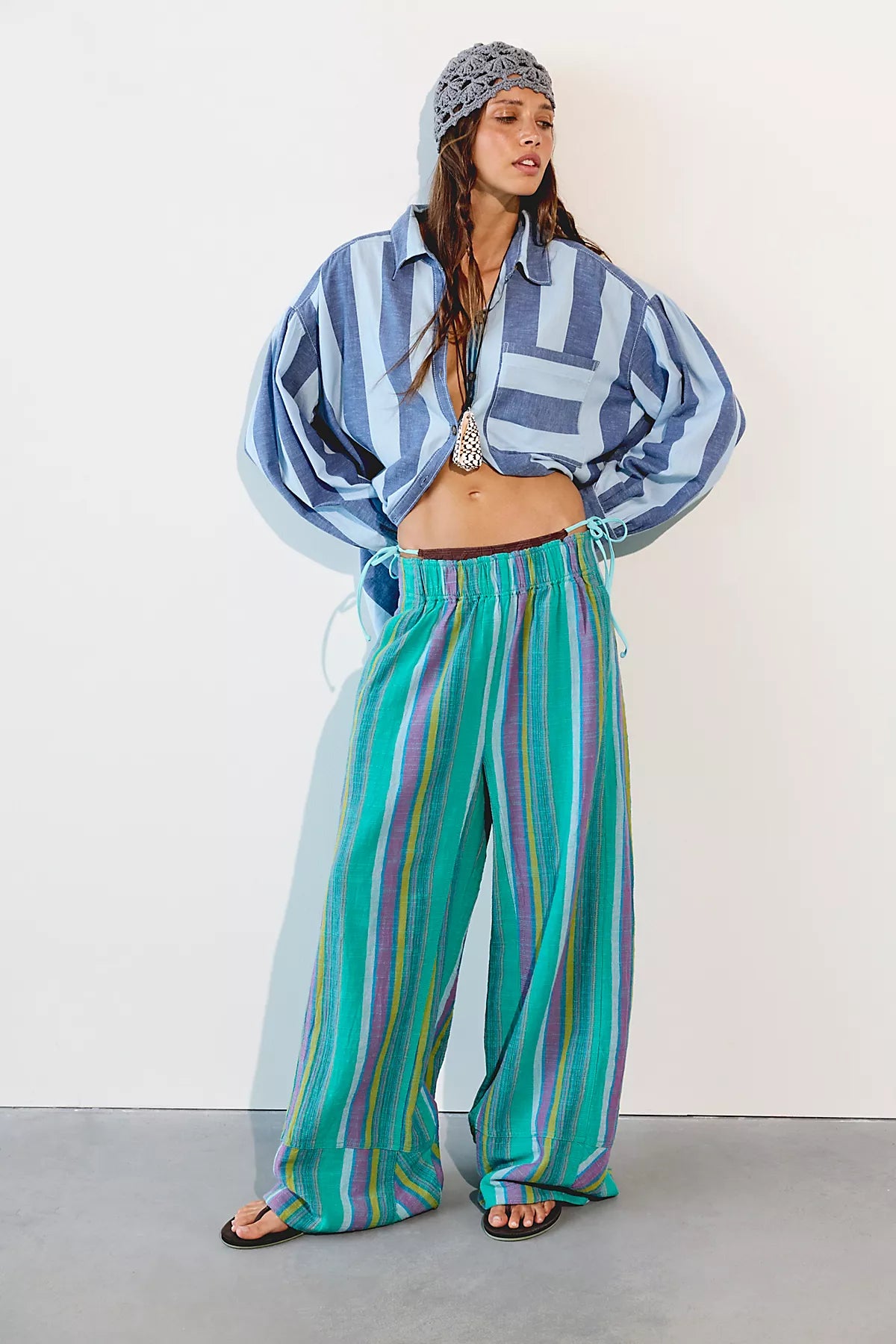 Day's End Linen Striped Pull-On Pants