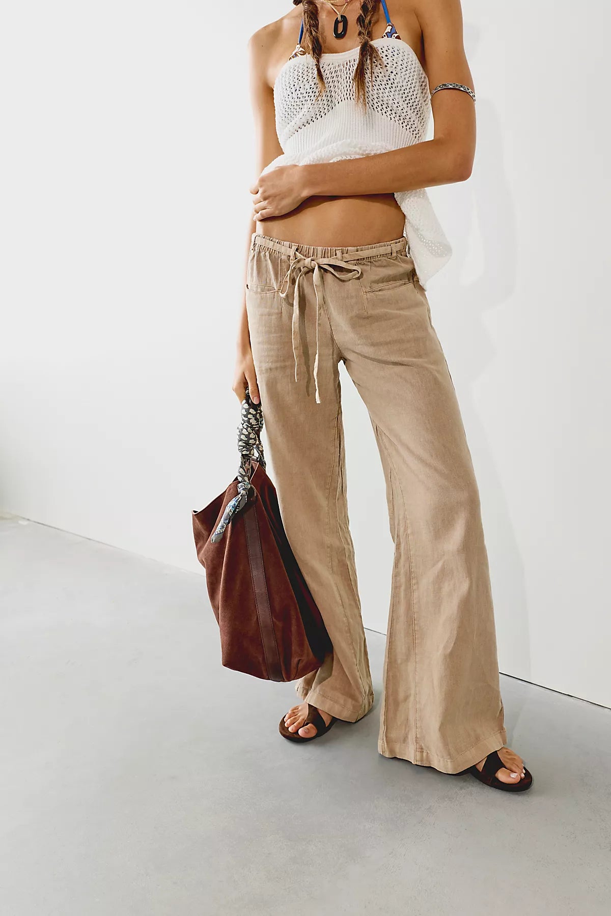 Break The Ice Linen Slouch Flare Pants