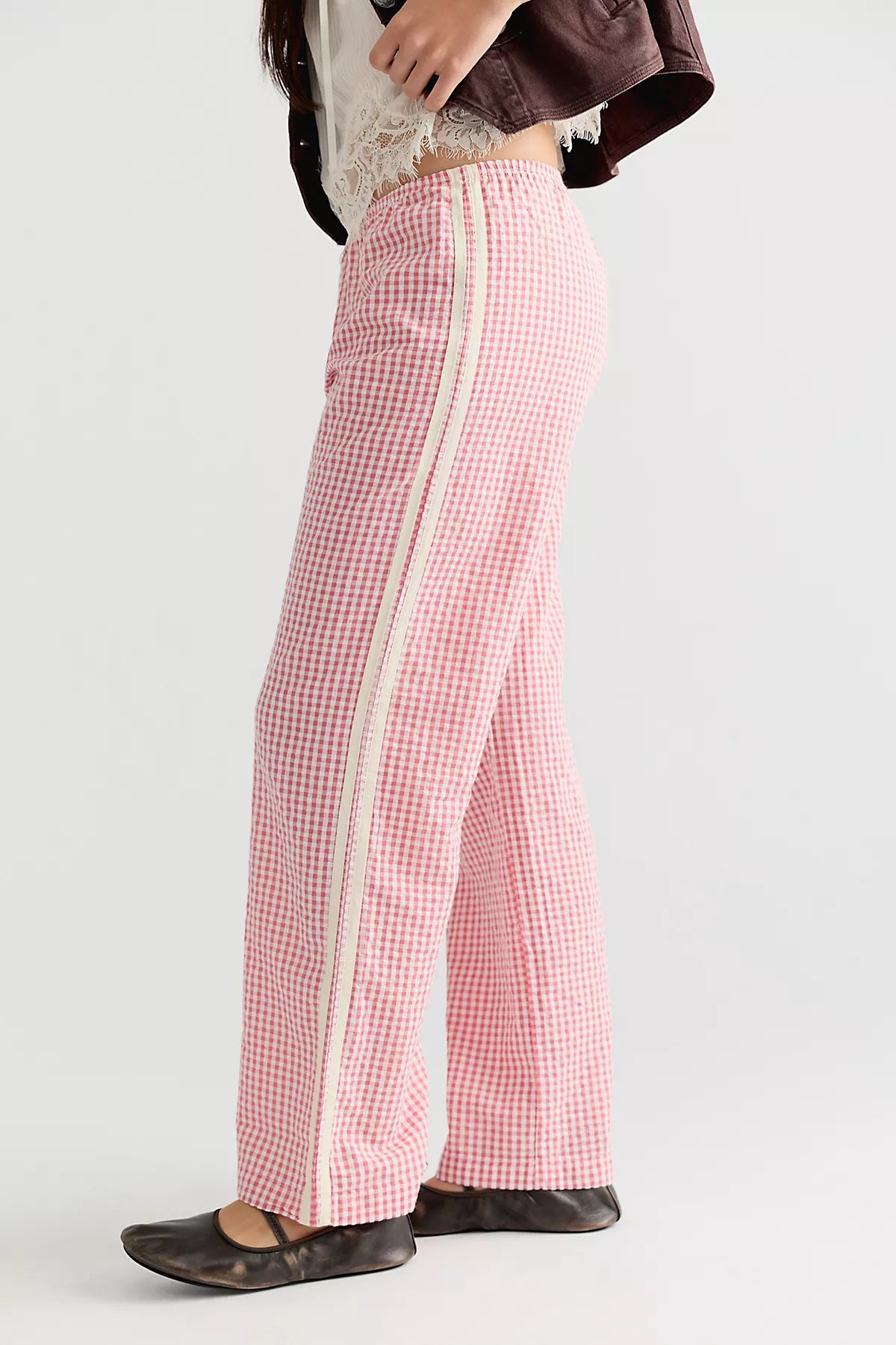 DONNI. The Cotton Gingham Stripe Crop Pants