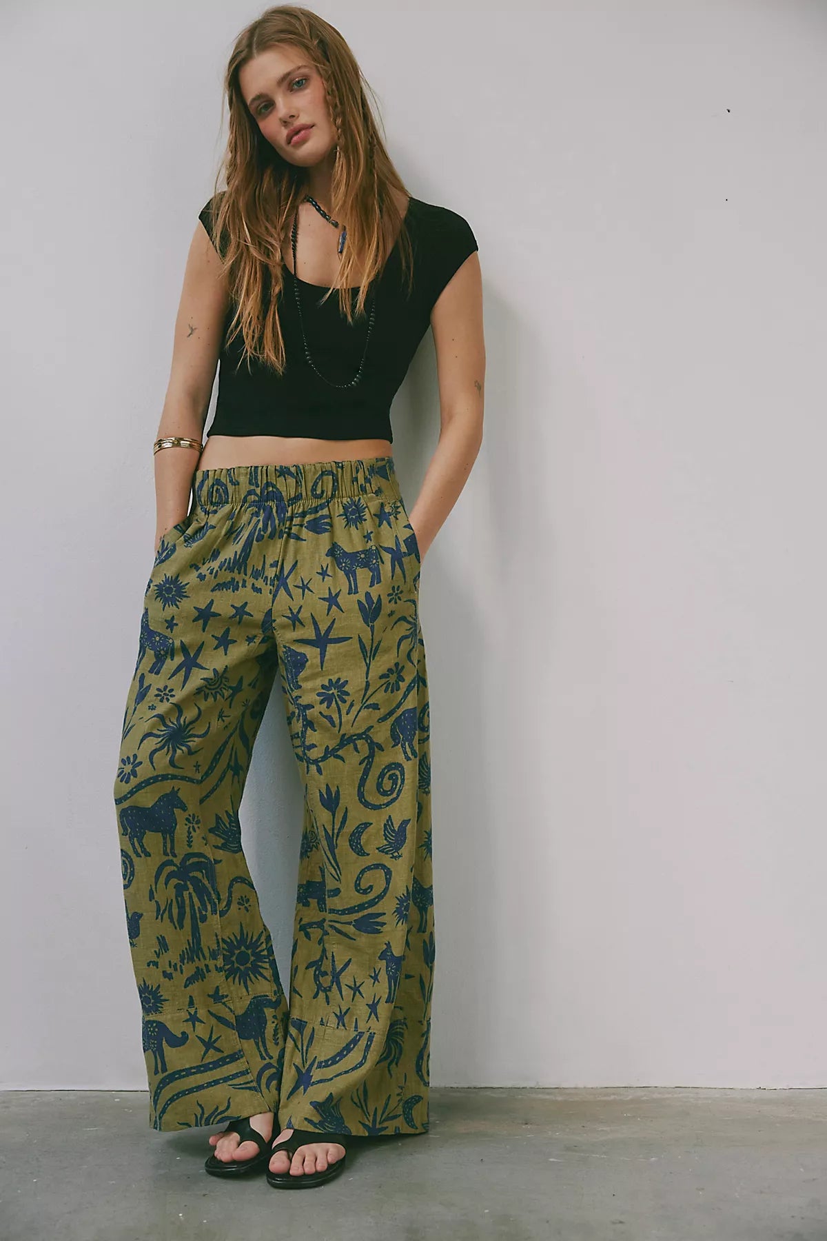 Day's End Linen Printed Pull-On Pants