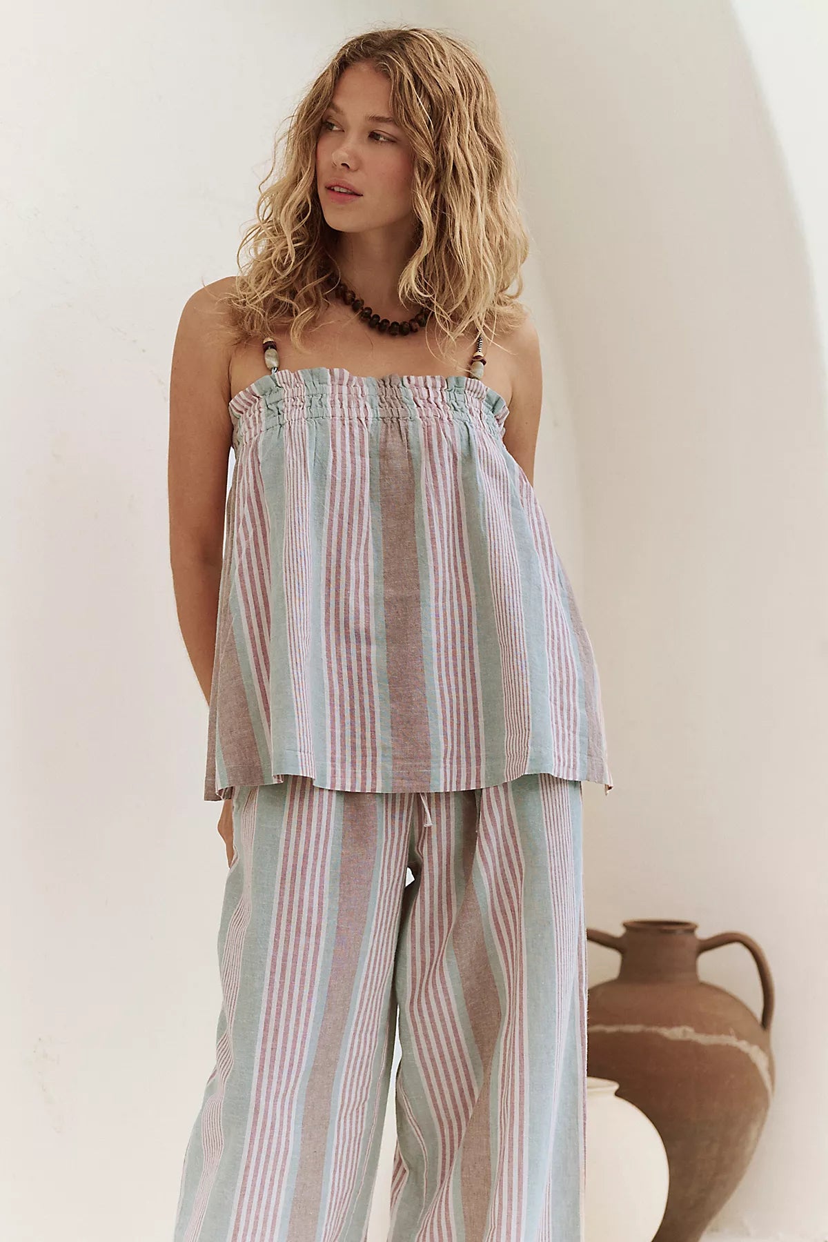 Corfu Striped Cotton-Linen Set