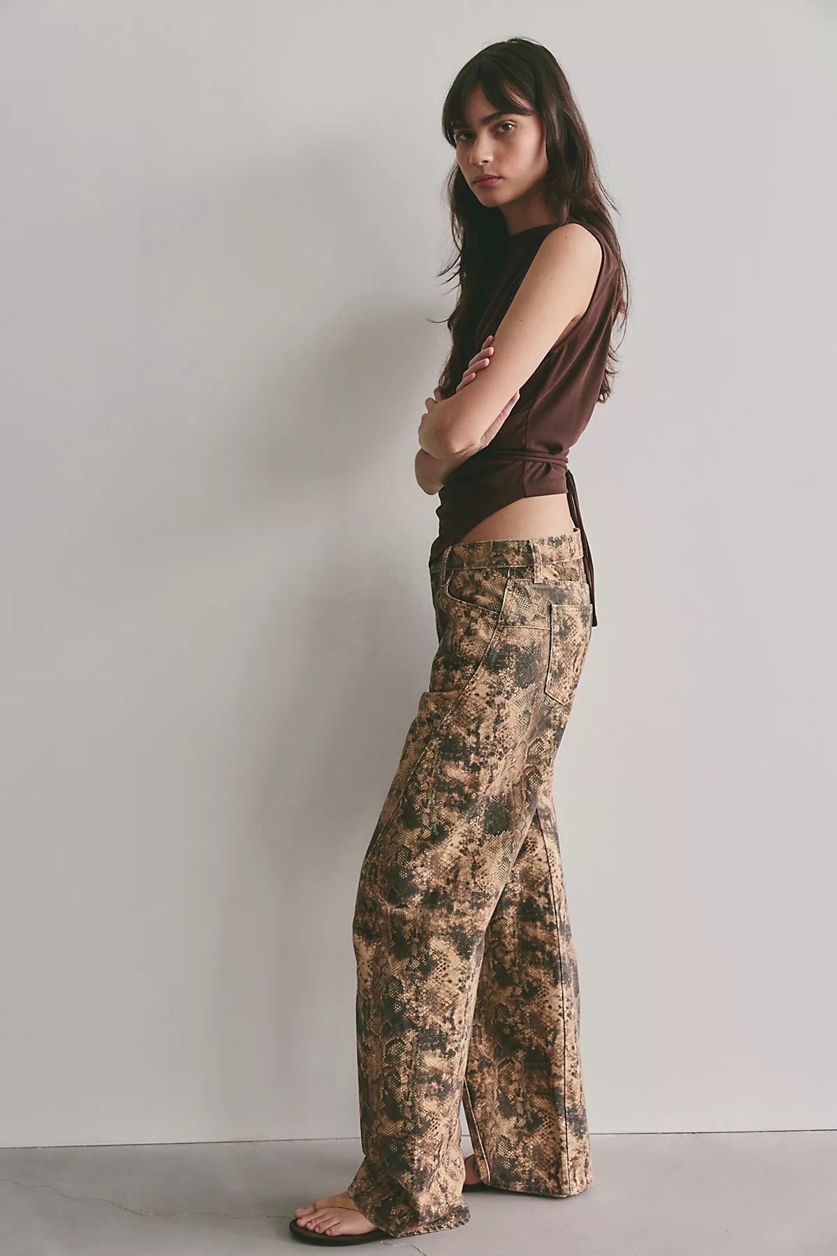 We The Free Fable Printed Low-Rise Twisted Bowed Jeans