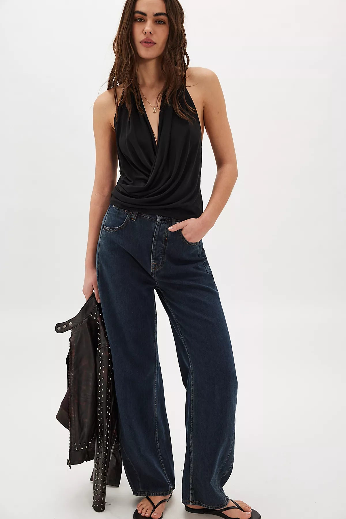 Cupro Cowl Neck Halter Top