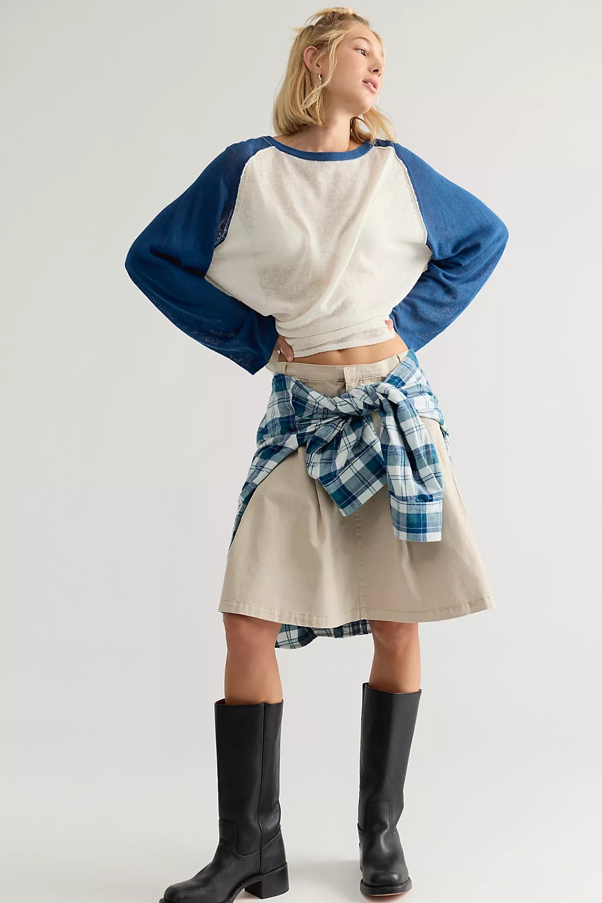 Chino Pleated Midi Skirt