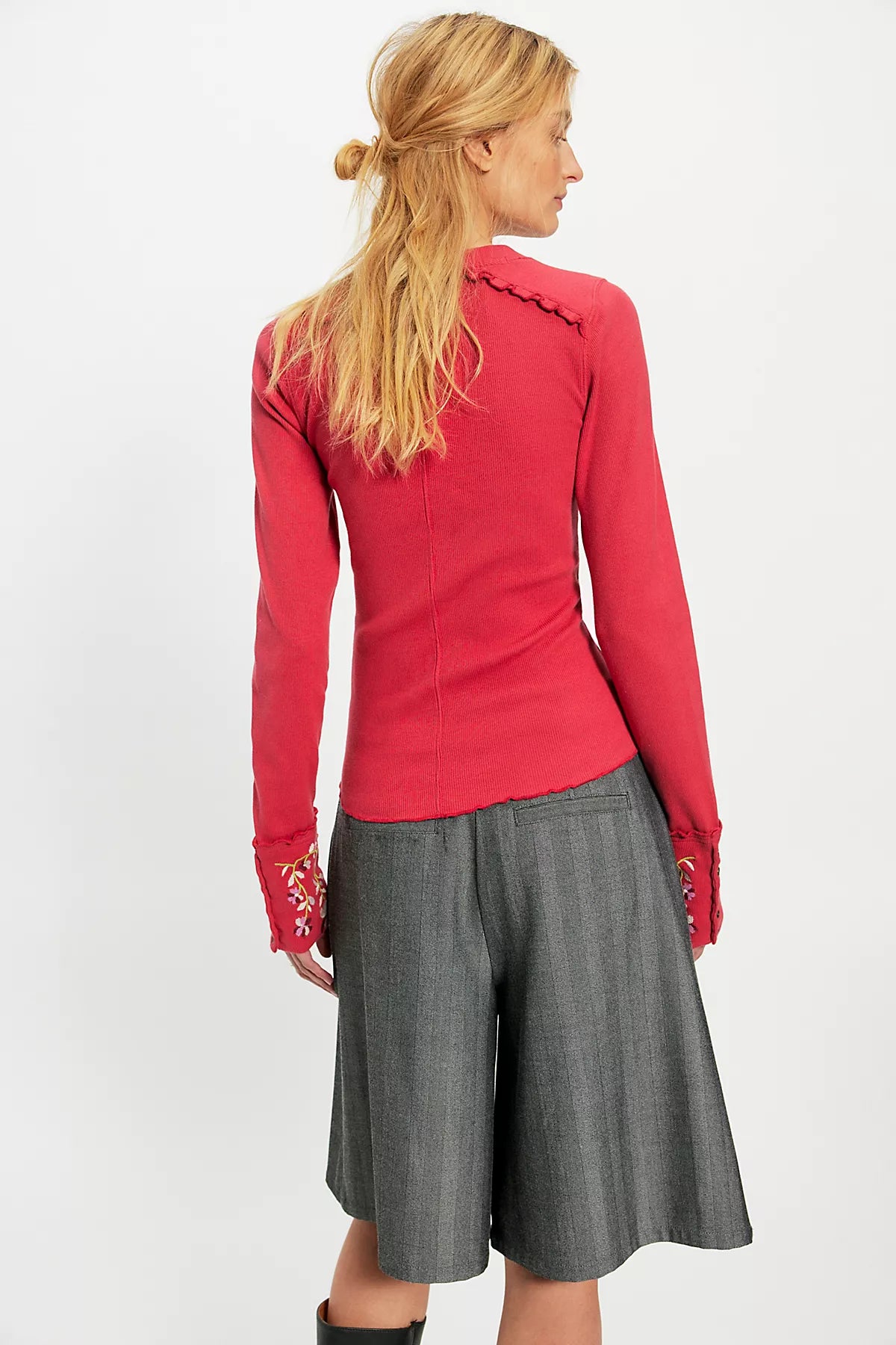 Fleur Embroidered Cuff Henley