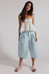 Gardenia Wide-Leg Cropped Cotton Trousers