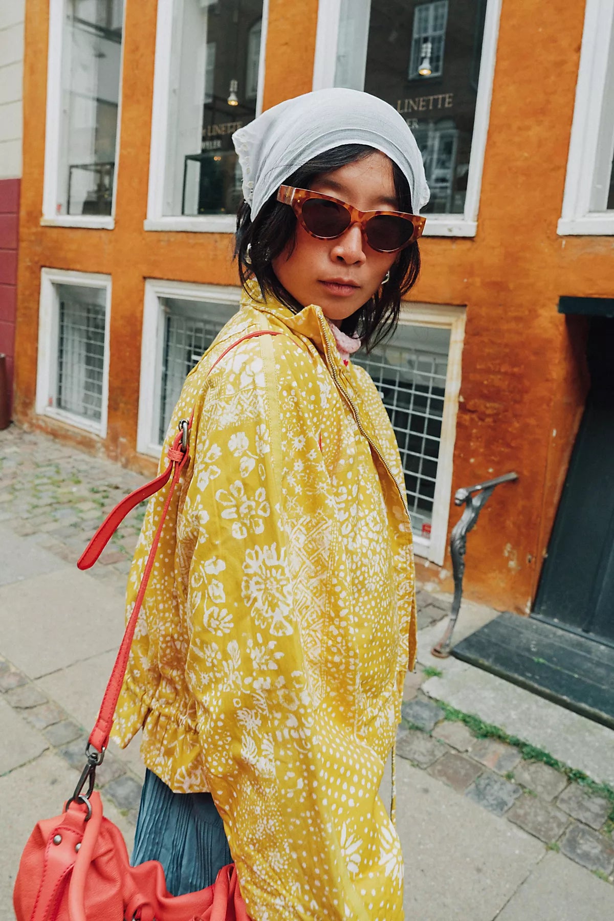 Devon Printed Balloon Funnel-Neck Jacket
