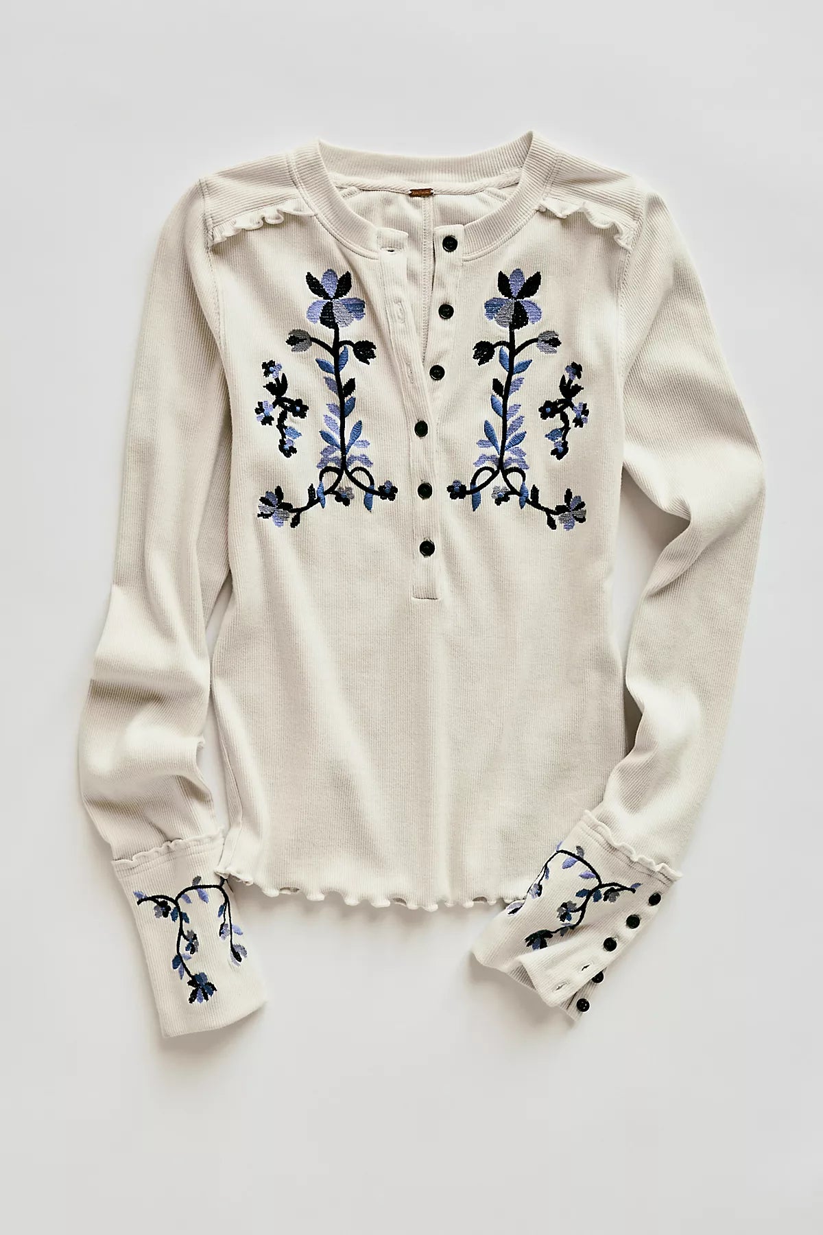 Fleur Embroidered Cuff Henley