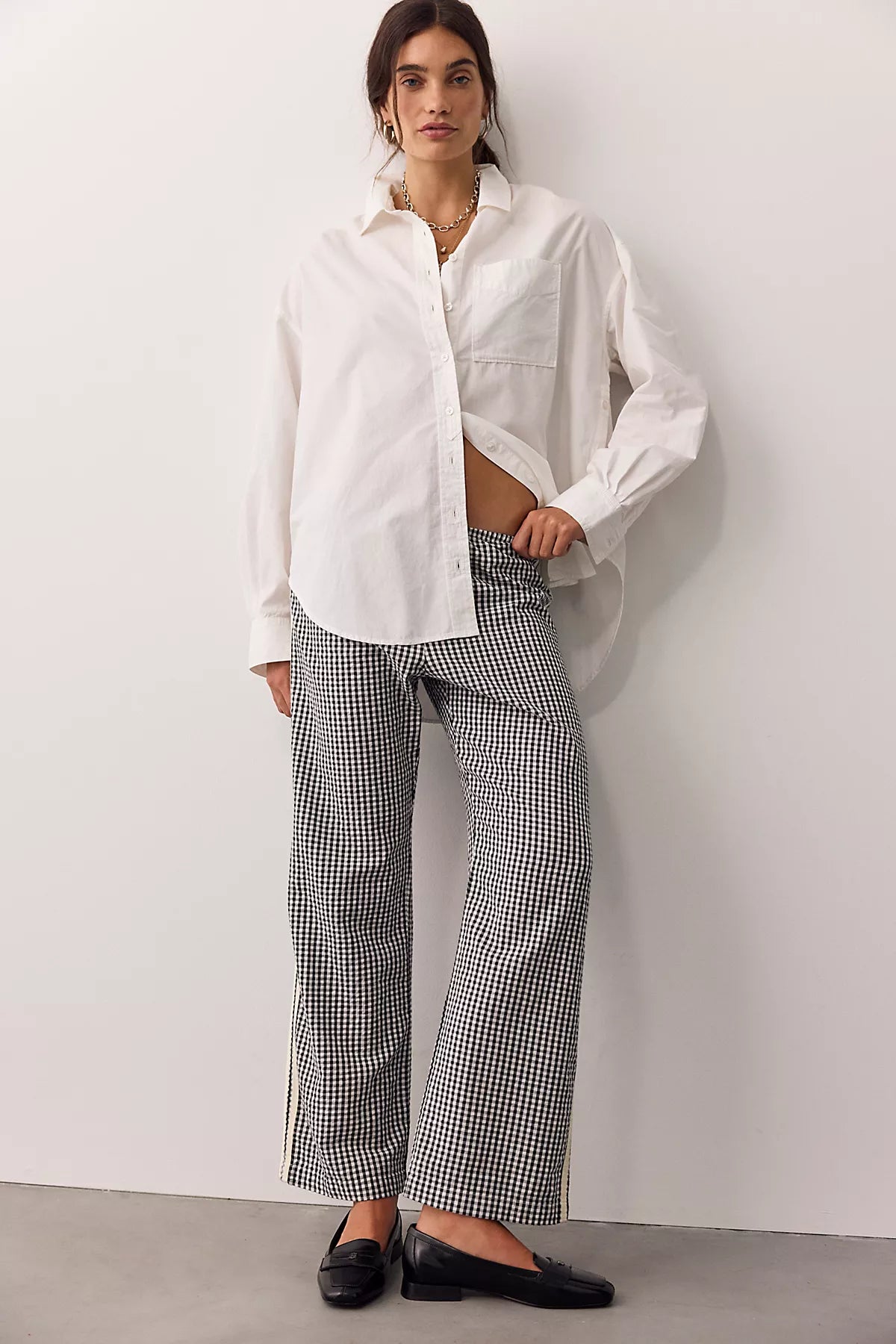 DONNI. The Cotton Gingham Stripe Crop Pants