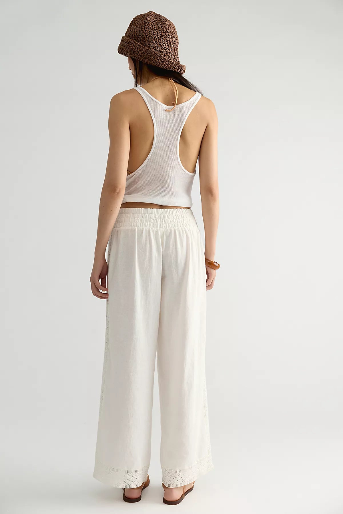 Seaside Cotton-Linen Lace Pants